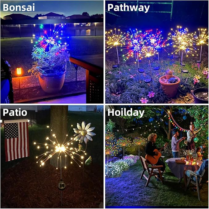 YOTOZU 4 PCS Solar Firework Light, Outdoor Solar Garden Decorative Lights 120 LED Powered 40 Copper Wires String DIY Landscape Light for Walkway Pathway Backyard Decor Parties Perfect Gifts(Green)