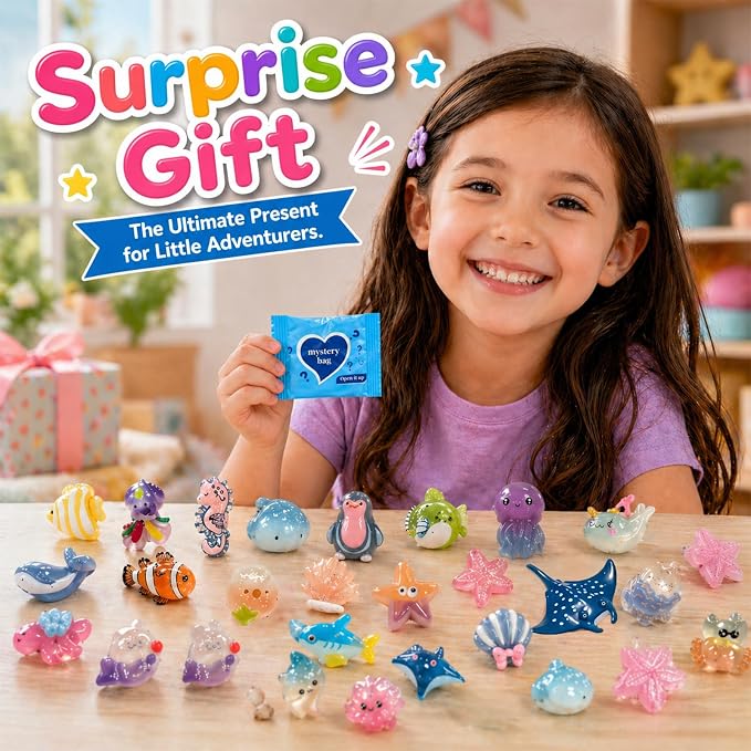 60 PCS Glow in the Dark Mini Resin Sea Animal Mystery Bags | Tiny Animal Figurines for Fairy Gardens, Classroom Prizes, Terrarium Decor, Party Favors, DIY Crafts