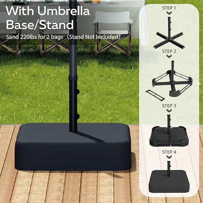AECOJOY 15x9ft Patio Umbrella with Base Included, Outdoor Double-Sided Rectangle Umbrella with Crank Handle, Market Umbrella for Deck Pool Patio Garden(1.9" Pole, Black)