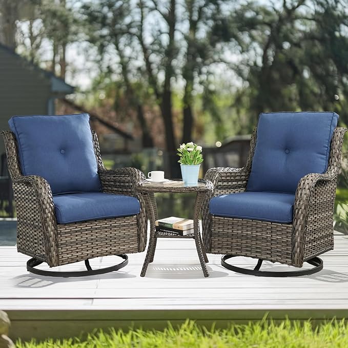 HUMMUH Patio Furniture Set with Fire Pit Table 5-Piece Wicker Outdoor Swivel Rocker Patio Chairs High Back Outdoor Couch Conversation Set for Porch, Backyard, Deck