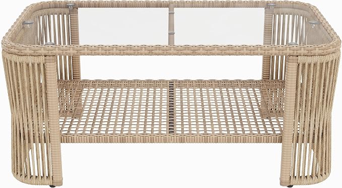 Outdoor PE Rattan Patio Furniture Set Sectional Sofa with Iron Frame, All-Weather Wicker Conversation Set with Thick Cushions and Coffee Table for Garden Backyard Balcony