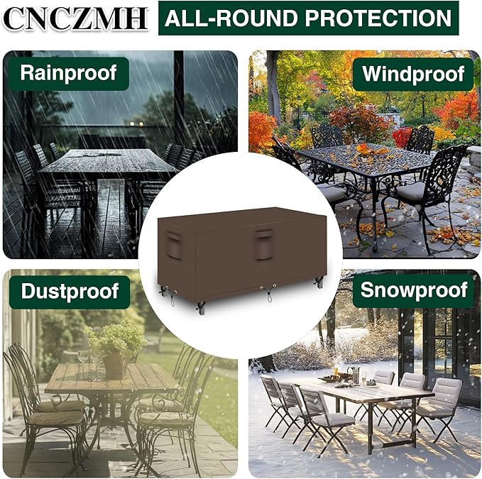 Heavy Duty Patio Furniture Covers Waterproof, 600D Outdoor Furniture Cover Waterproof for Sectional Sofa Couch, Outdoor Dining Table and Chair Set Covers 106''L x 106''W x 32''H, Brown