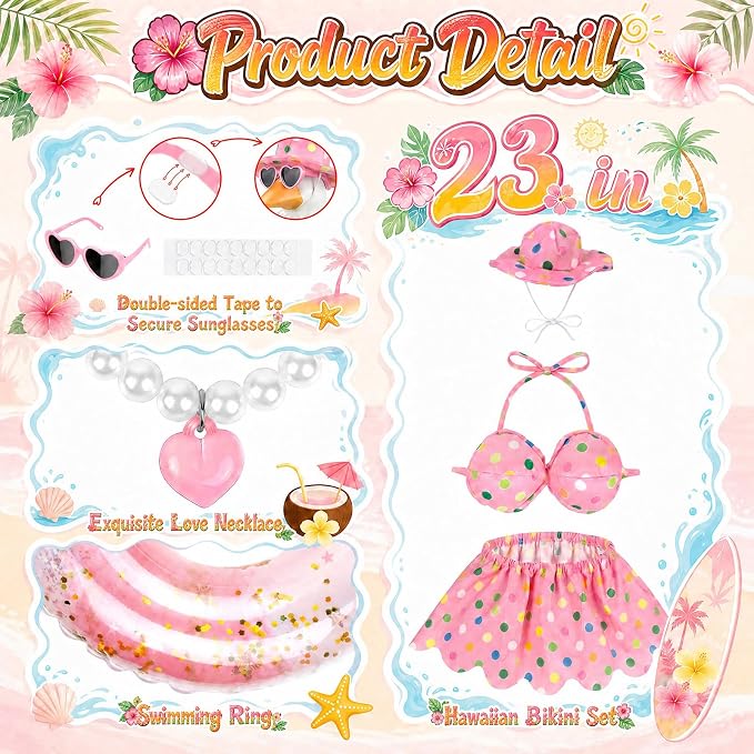 Hawaiian Porch Goose Outfits,23 Inch Bikini Porch Goose Summer Outfit | 23 in Porch Goose Outfit with Sunglasses & Swim Ring Hawaiian Porch Goose Clothes Costume for Outdoor Garden Lawn Yard Decor