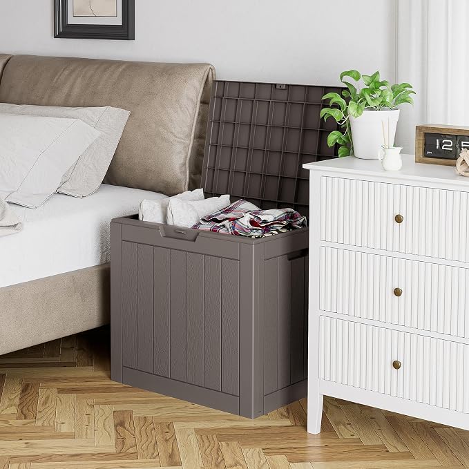 Bifanuo Outdoor Storage Box, 31 Gallon Deck Boxes Waterproof, Resin Storage Cabinet Multi Functional Storage Bench For Gardening Tools, Pool Supplies, Patio Furniture, Lockable