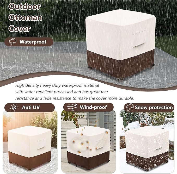 Bitubi Waterproof Patio Ottoman Cover, Heavy Duty Square Outdoor Side Table Furniture Covers Size 22L x 22W x 18H inch (Brown)