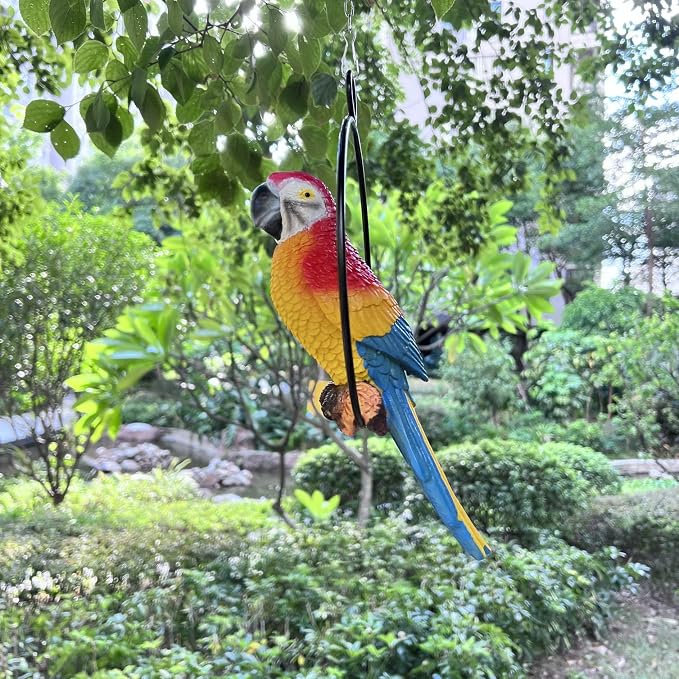 Lifelike Parrot Garden Statues Hanging Decor Ornaments Figurines Sculpture for Patio Lawn Yard, Blue Tail