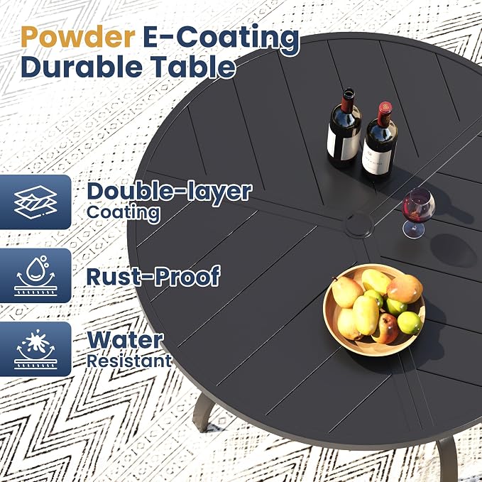 Amopatio 5 Pieces Patio Dining Set for 4, Outdoor Table and Chairs, 4 All Weather Stackable Patio Chairs, 39" Patio Spliced Round Table with Umbrella Hole, for Deck, Backyard, Garden, Gray