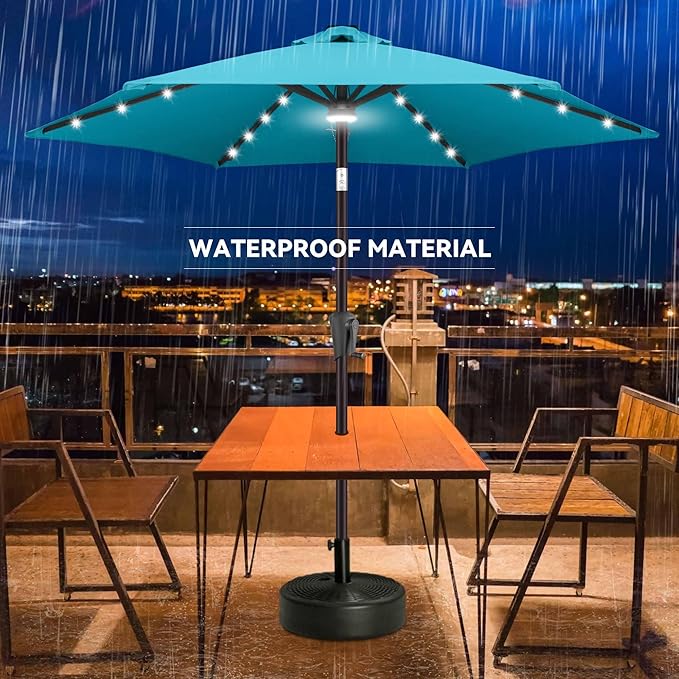 Jarka&Co 7.5ft Solar Patio Umbrella - Lighted Solar Outdoor Umbrella with 24 LED Lights Waterprool UV Protection, Market Table Umbrella with Tilt for Backyard, Garden, Pool, Porch (Aqua Blue)