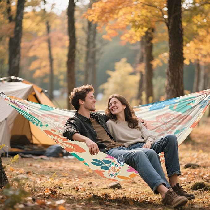 Flowers Camping Hammock, Portable Lightweight Single Hammock with Tree Straps and Aluminum Carabiners, 114" x 54" Travel Hammock for Hiking Backpacking Beach