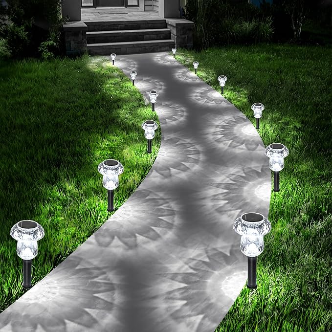 Solar Pathway Lights Outdoor 8 Pack Mushroom Garden Lights Waterproof Solar Powered Yard Lighting for Landscape, Driveway, Path, Walkway, Patio, Outside Garden Decorations, 6000K Cold White