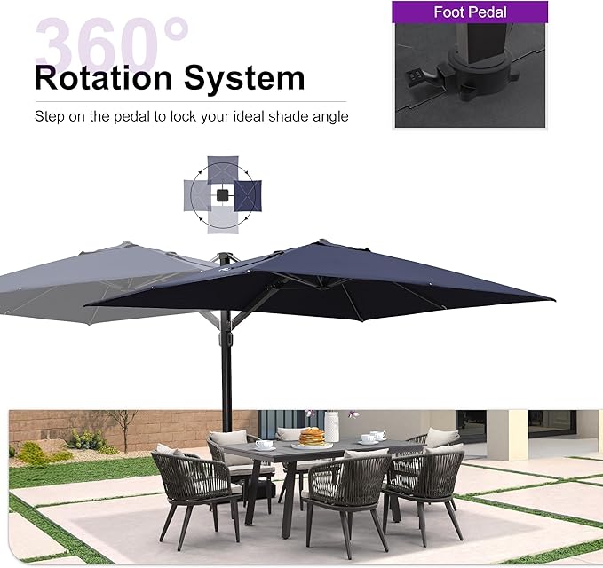 PURPLE LEAF 9' X 12' Rectangle Patio Umbrella with Wheeled Base Large Cantilever Outdoor Umbrella Offset Umbrella with 360-degree Rotation Garden for Deck Backyard Pool Navy Blue