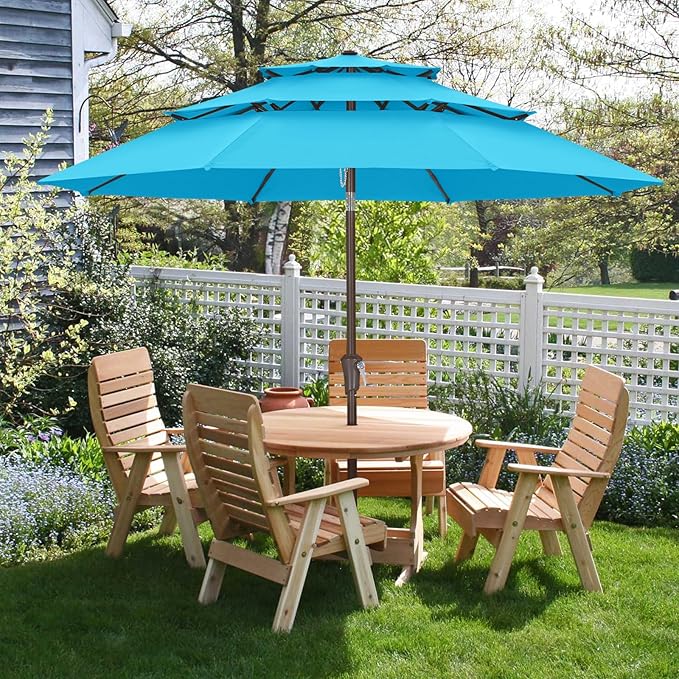 ABCCANOPY 10Ft 3 Tiers Market Umbrella, Outdoor Table Umbrella for Patio, Deck, Backyard (Turquoise)