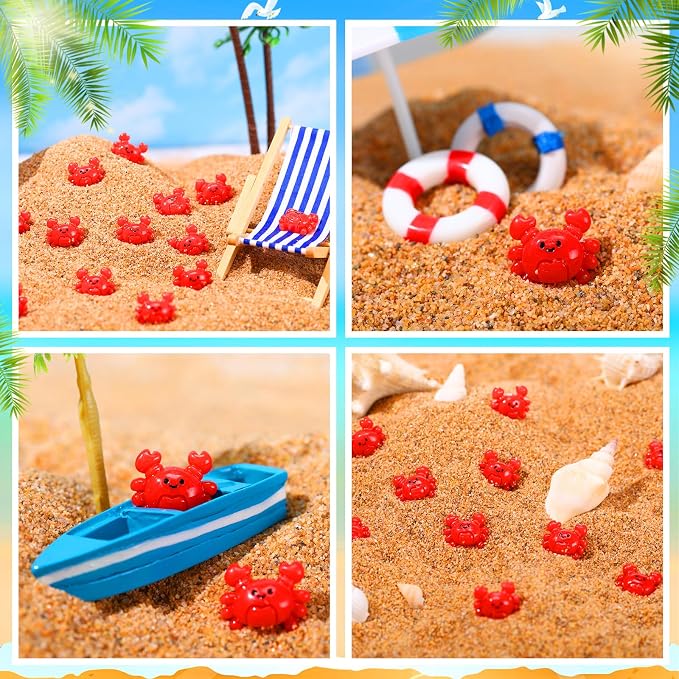 Geelin 100 Pcs Mini Crab Figurine Tiny Resin Crab Realistic Ornament Decor for Fairy Gardens, Miniature Terrariums, Red Stuff Filling Gifts, Holiday Party Decorations, Tabletop Decor