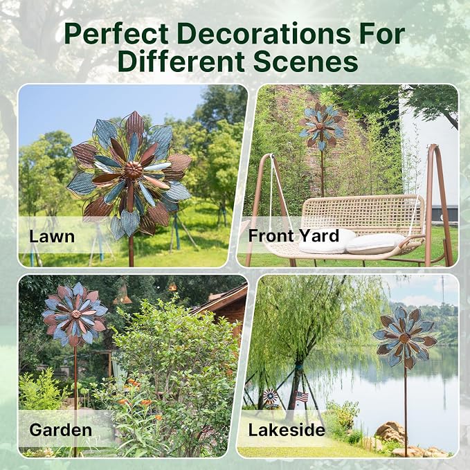 Wind Spinners Outdoor, 84" Large Metal Kinetic Wind Sculptures for Garden, Classic Yard Art with 2 Piece Welcome Flag Decoration