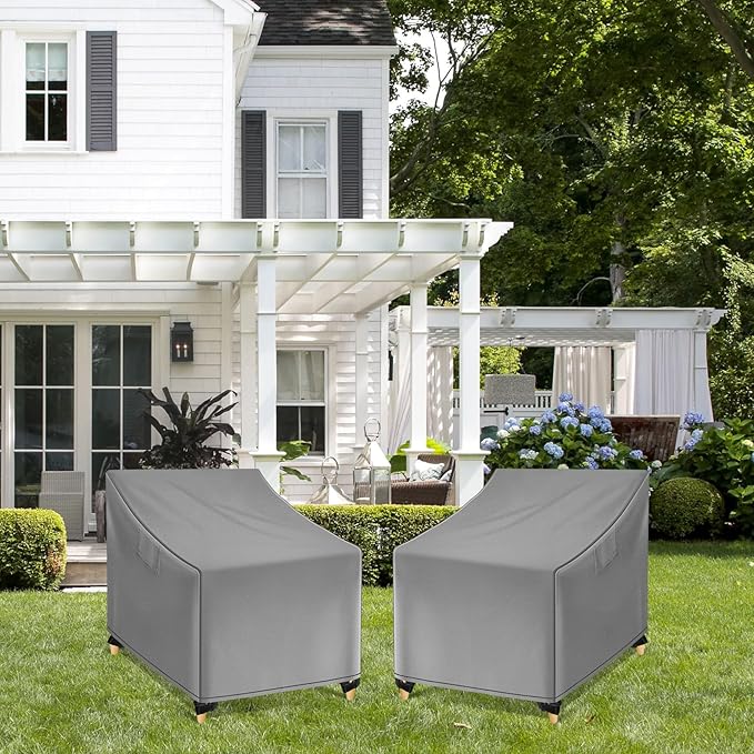 WLEAFJ Outdoor Chair Covers Waterproof, Gray Lawn Patio Furniture Covers, Heavy Duty Wicker Garden Sofa Chair Cover, 2 Pack - 31.5" W x 33.5" D x 36" H
