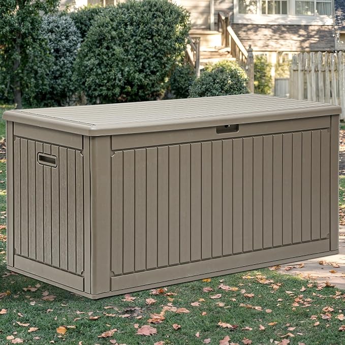 YITAHOME 320 Gallon Double-Wall Deck Box with Divider & Side Handles, Outdoor Large Storage for Patio Furniture Cushions, Garden Pool Accessories, Water Resistant & Lockable