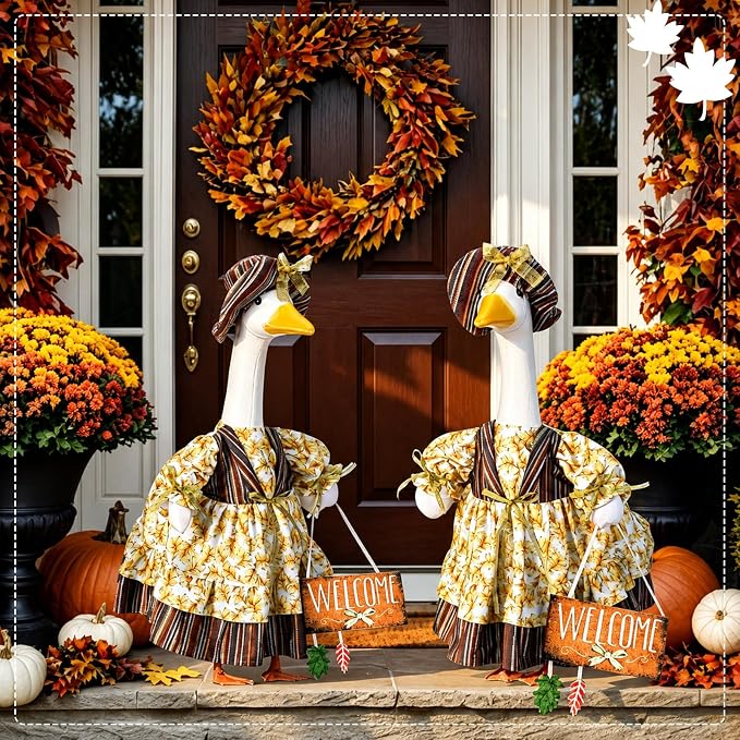 Suzile Fall Porch Goose Outfit Autumn Goose Clothes for 23 Inch Cement or Plastic Geese Costume Dress for Yard Lawn Outdoor Garden Patio Duck Statue Thanksgiving Party Holiday Decor