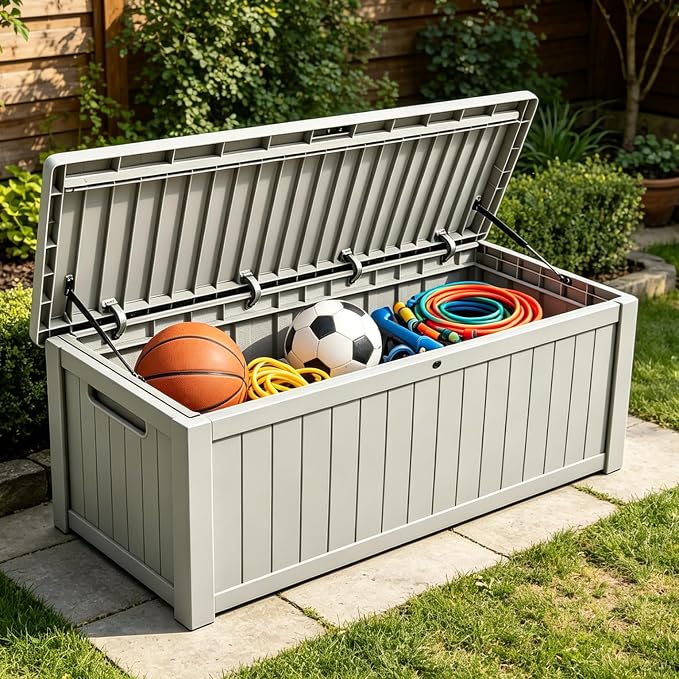 Outdoor Storage Solution with Deck Box Design, Multi-purpose Patio Furniture for Garden Tools, Shoe Storage & Cushions, Strong Storage Bins with Lids Style (lightgray)