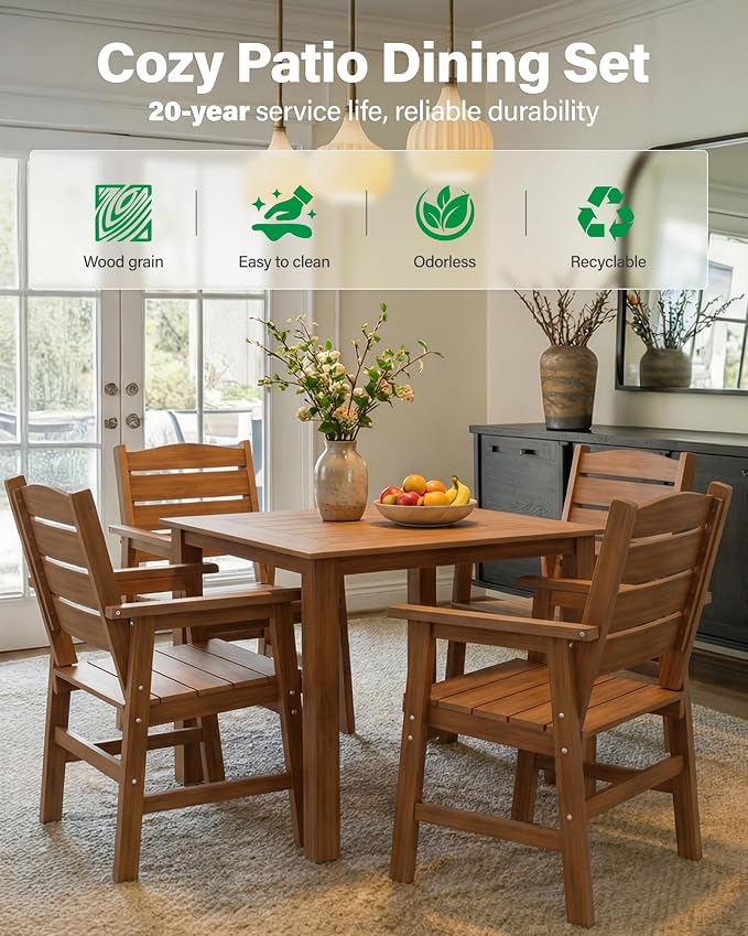 YEFU HIPS Patio Dining Set for 8 : Modern Outdoor Table and Chairs Easy Clean Outdoor Dining Set - 12-Piece Waterproof All-Weather Easy Assembly Furniture for Backyard Garden Deck(Teak)