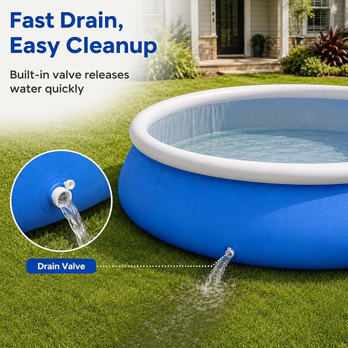10 FT Inflatable Swimming Pool for Family, Round Blow Up Pool for Adults, Garden/Lawn, Foldable Storage,Strong and Durable, No Assembly