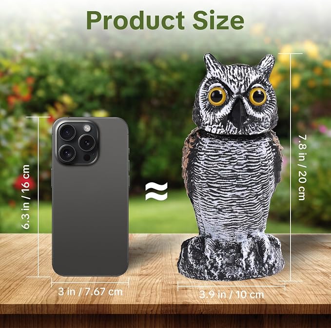 OFFO Fake Owl, Owl Statue for Garden and Yard Decoration, Weatherproof Plastic Rotating Head Outdoor Owl Decor for Porch Pool Patio Yard, 8-Inch Height, Short Ear Owl