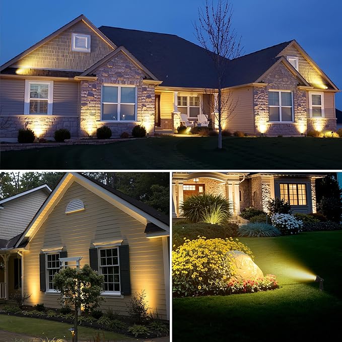 Zuske Outdoor Landscape Lighting, 10-Pack Low Voltage LED Spot Lights with Transformer, Waterproof IP65 Outdoor Landscape Lights for Garden, Yard, Backyard, Lawn, Trees, House, Flags – Warm White