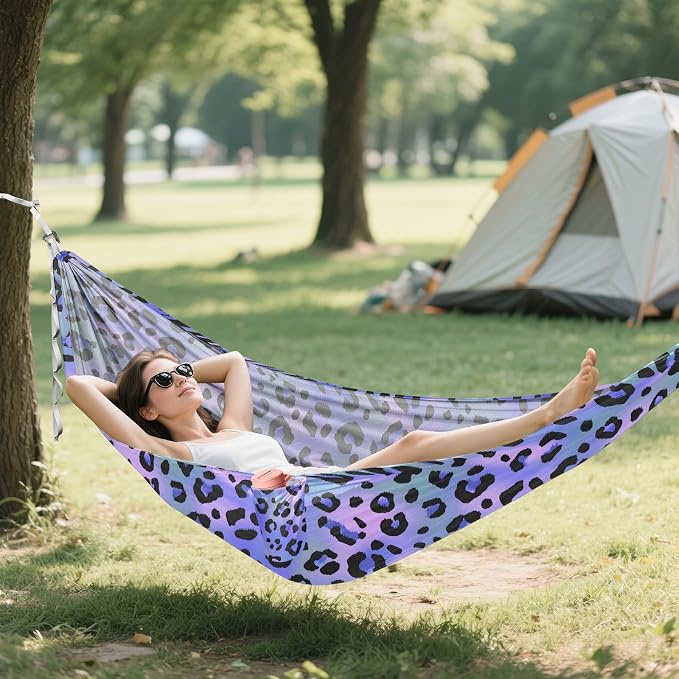 Camping Hammock Outdoor Hammocks for Outside Blue Laser Leopard Cheetah Beach Trees Portable Lightweight with Pockets Tree Straps Indoor