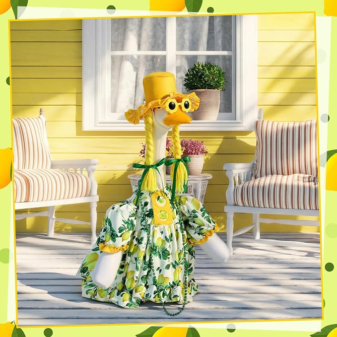 Suzile Porch Goose Outfit for 23''H Cement Statue Cute Lemons Goose Clothes Skirt Costume with Flower Sunglasses for Spring Outdoor Summer Yard Lawn Patio Decor