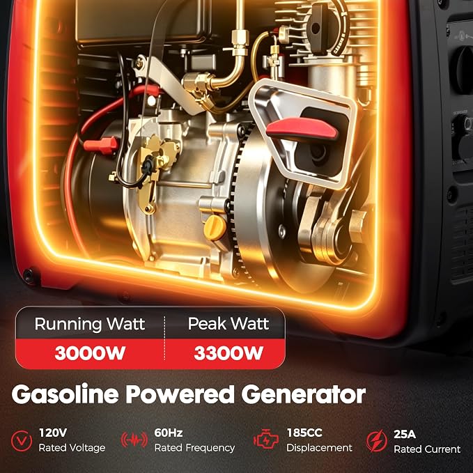 3500 Watt Inverter Generator Portable, Quiet Lightweight Gas Generaror Camping Power Equipment Fuel RV Ready