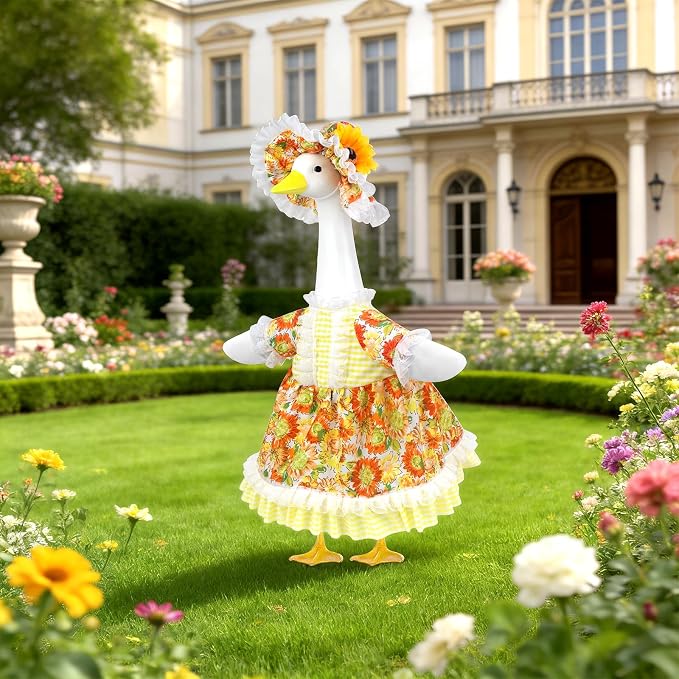 Spring Porch Goose Outfit, Sunflower Goose Outfits Fits 17-23 In Statue | Summer Goose Clothes with Hat for Outdoor Yard Lawn Patio Plastic Cement Decor