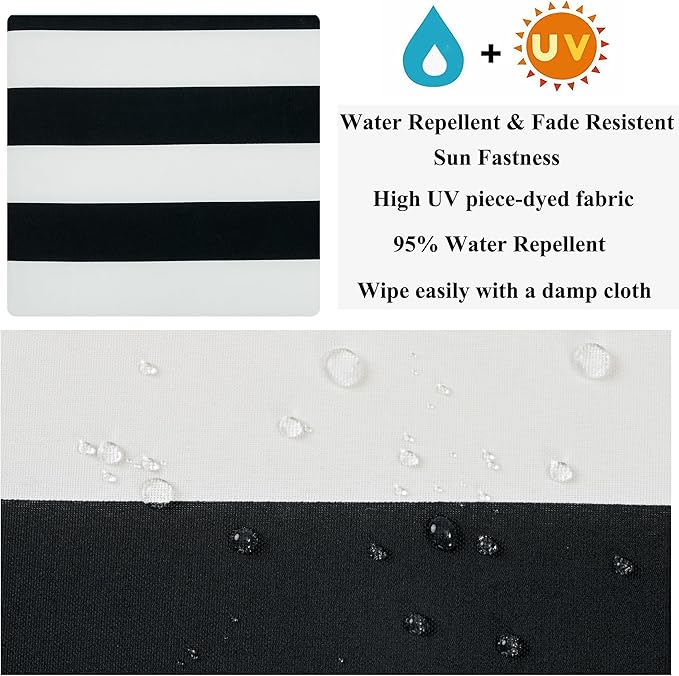 FUNHOME 2 Pack Outdoor Cushion Covers 24" x 22" x 4", No Insert! Water-Resistant Patio Chair Seat Cushion Covers with Zipper and Tie, Replacement Cover Only(Black White Stripe)