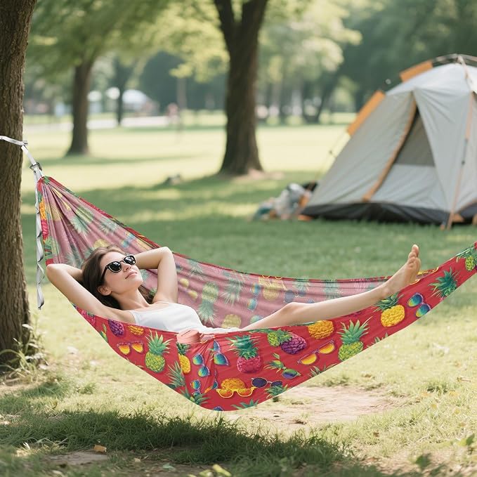 Camping Hammock Outdoor Hammocks for Outside Sunglasses Pineapple Red Beach Trees Portable Lightweight with Pockets Tree Straps Indoor