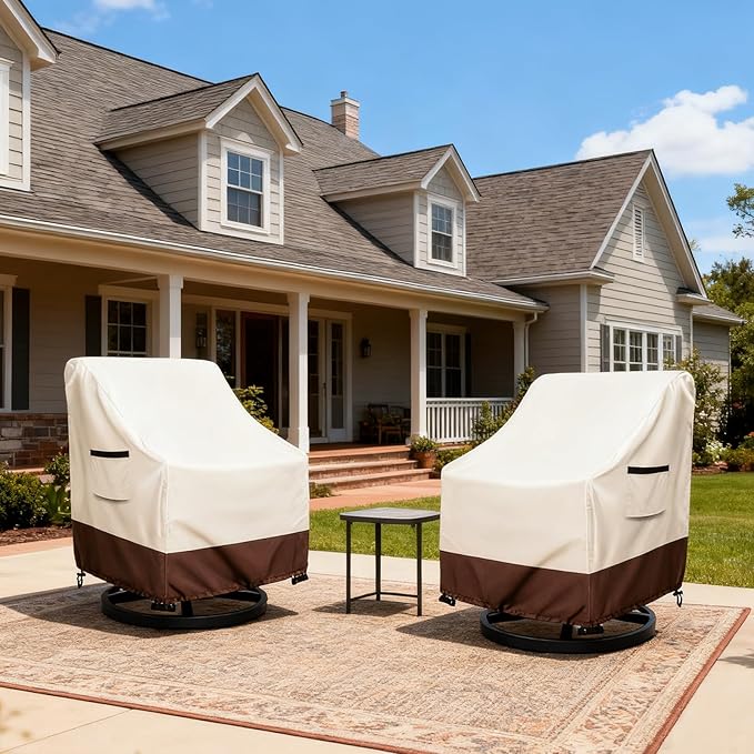Waterproof 2 Pack Outdoor Swivel Chair Cover for Patio Chair Size Up to 30" W x 34" D x 36" H inch,Outdoor Lawn Patio Furniture Covers (Beige)
