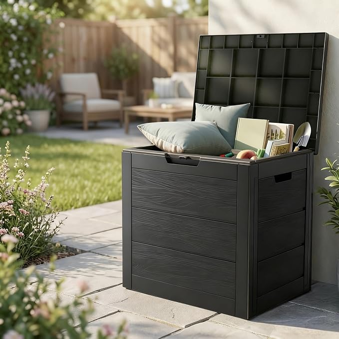35 Gallon Outdoor Storage Box, Deck Boxes Outdoor Waterproof, Package Delivery Boxes For Outside, Patio Storage Box For Garden, Doorstep, Camping (Black, 35, Gallons)