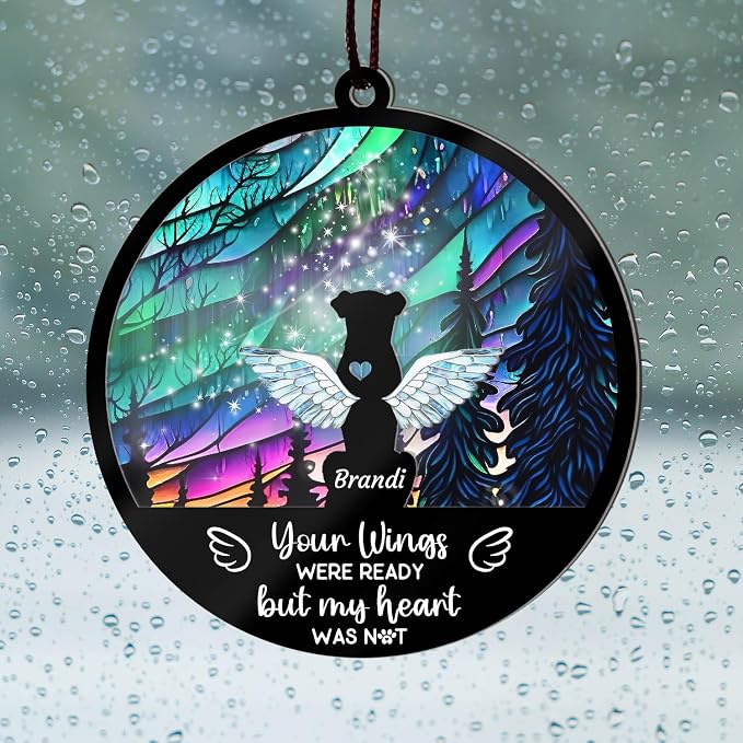 Custom Dog Memorial Suncatcher, Pet Loss Suncatcher, Personalized with Name Date Dog Breeds Sun Catcher, Stained Glass Light Catcher, Gifts for Dog Lovers, Dog Memorial Loss of Pet Sympathy Gift