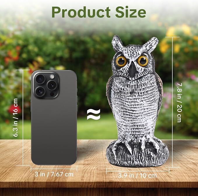 OFFO 2 Pack Fake Owl, Owl Statue for Garden and Yard Decoration, Weatherproof Plastic Outdoor Owl Decor for Porch Pool Patio Yard, 8-Inch Height, Long + Short Ear Owl