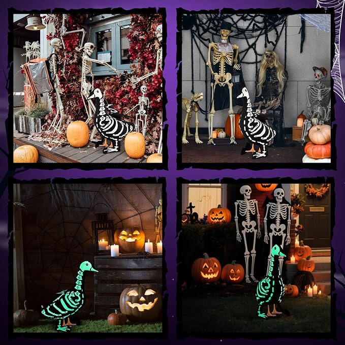 Halloween Porch Goose Outfits Skeleton Costume for 23'' 17" Cement Porch Goose Statue Skeleton Clothes Accessories for Halloween Outdoor Patio Yard Lawn Decoration (17")