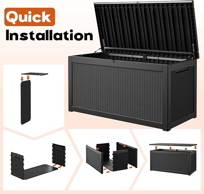 Outdoor Storage Box, Resin Deck Boxes Indoor and outdoor, Waterproof Storage Box Lockable Lid (Black,280 Gallon)