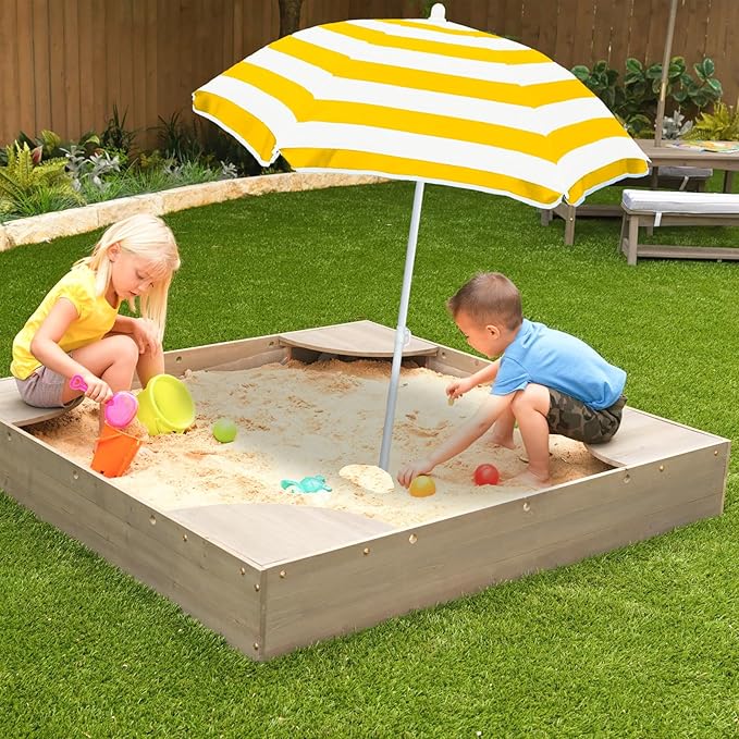 Water Table Umbrella for Kids - Heavy Duty 47" Portable Outdoor Umbrella with UPF50+ Protection, Beach Shade Cover for Sand Play, Camping & Picnic Tables, Sunshine Yellow