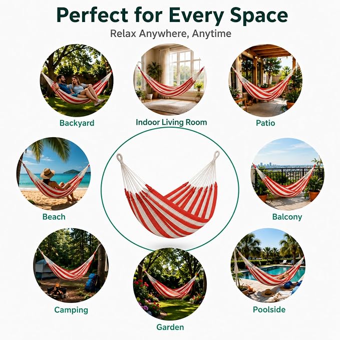 Hammock for 1-2 Person, 475 lbs Capacity – Handwoven Mexican Hammock, 100% Soft Cotton – 9.8 ft Mayan Hammock for Patio, Backyard, Indoor & Camping – Medium, Orange