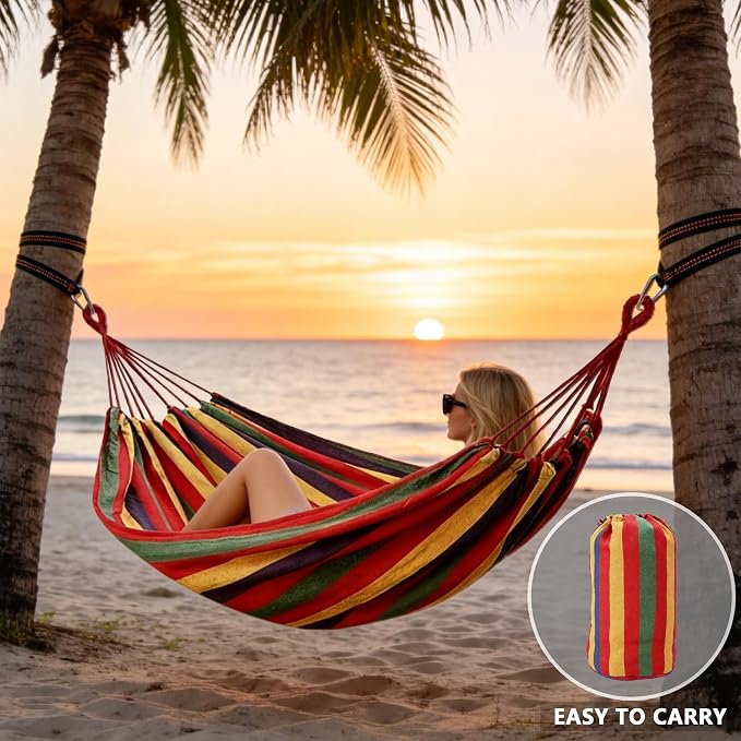 Outdoor Amacas Garden Camping Hammock Portable for Patio Yard Porch Travel | Hammock Nylon Hiking Beach Backpack Survival Travel- Up to 300lbs with Tree Straps