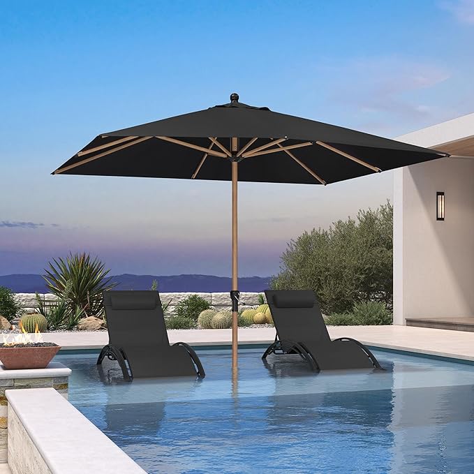 PURPLE LEAF 8' x 10' Patio Umbrella with Base Outdoor Umbrella Market Umbrella with Crank & 8 Ribs Aluminum Rectangular Table Umbrella Outdoor Patio for Backyard, Black