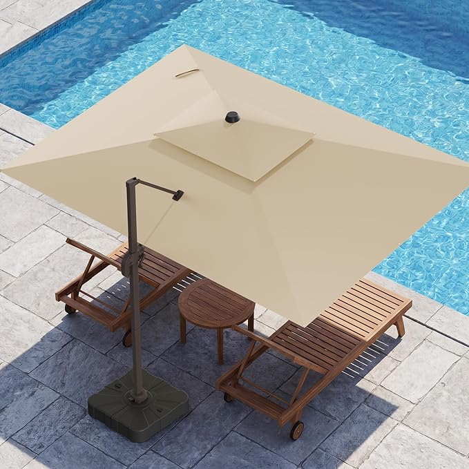 HASLE OUTFITTERS 10x13 FT Patio Cantilever Umbrella, Outdoor Large Offset Rectangular Double Top Heavy Duty Umbrellas with 360° Rotation for Pool Garden Deck,Beige