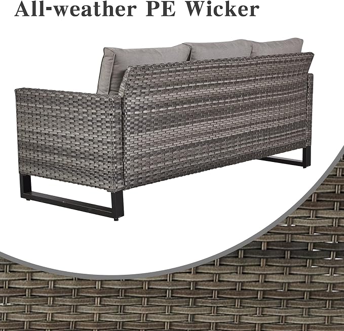 Belord Wicker Patio Furniture 5 Piece Outdoor Sofa Set, Oversize Outdoor Dining Chairs with Rattan Ottomans, Conversation Sets Patio Furniture Come with Removable Washable Cushion Grey