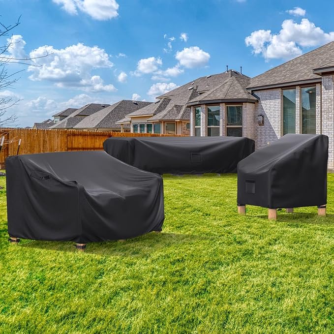 Patio Furniture Covers Waterproof, 90"L×62" W×28" H Rectangular Outdoor Furniture Set Covers , Durable Heavy Duty Oxford Patio Furniture Set Covers for Outdoor Table Chair
