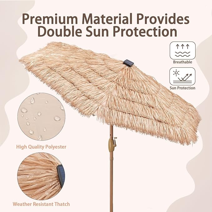 GDY 7.5 ft Tiki Patio Umbrella, Hula Thatched Umbrella with18 LED Sloar Ligths, Pool, Patio, Beach
