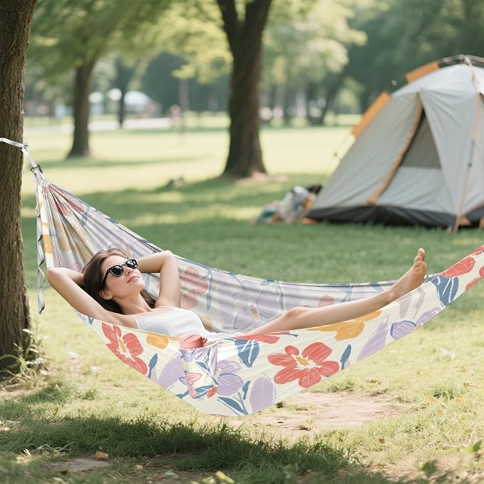 Camping Hammock Outdoor Hammocks for Outside Flowers Sketching Naive Beach Trees Portable Lightweight with Pockets Tree Straps Indoor Small