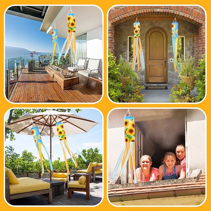 NOVWANG 2 Pieces Sunflower Windsock, 40 Inch Wind Socks for Outside Sunflower Wind Sock Summer Windsock for Home Garden Yard Balcony Decoration