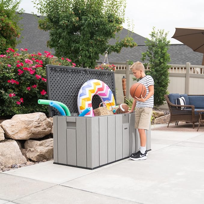 LIFETIME 150 Gallon Outdoor Storage Box, Gray Lid, 150.2 x 71.8 x 70 cm, Grey, 60362