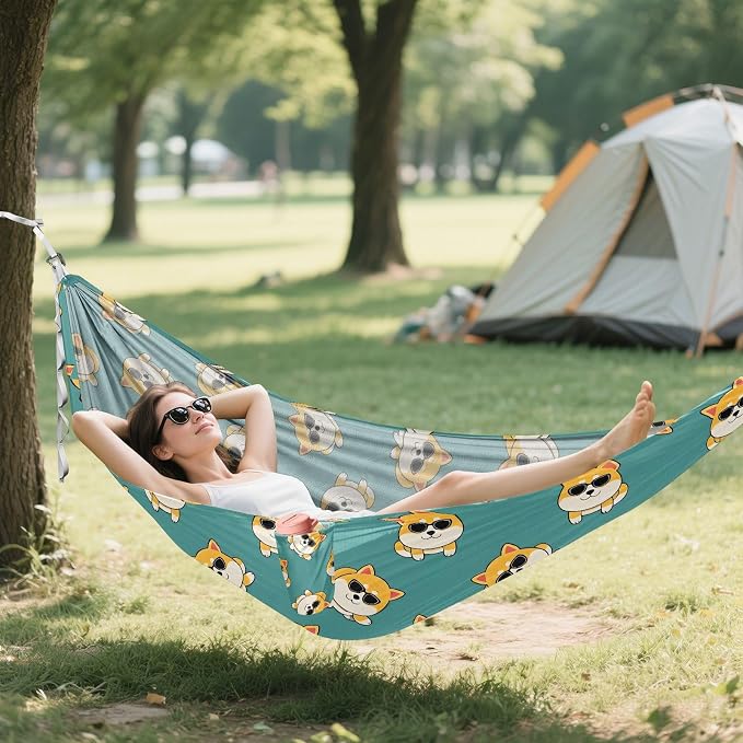 Camping Hammock Outdoor Hammocks for Outside Corgis Beach Trees Portable Lightweight with Pockets Tree Straps Indoor